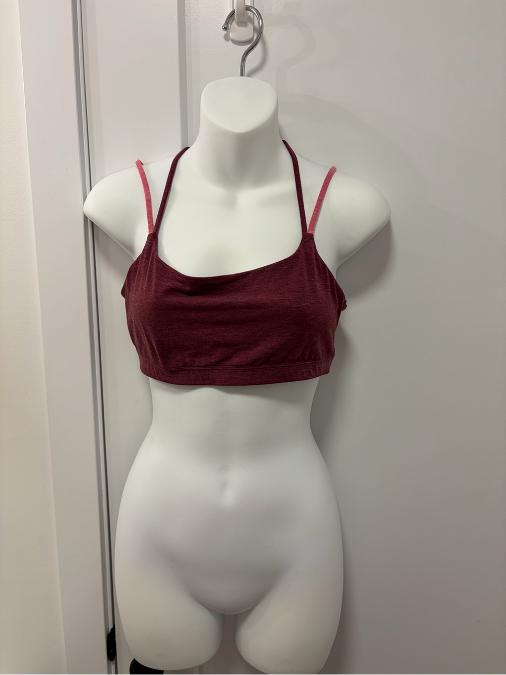 Old Navy Double-Strap Sports Bralette in Wine with Pink Straps